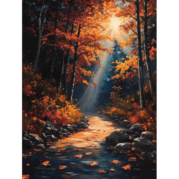 Autumn Forest Stream Canvas Print/Wall Art， Perfect for Living Room， Bedroom， Office， Hallway， and Dining Room Decoration.