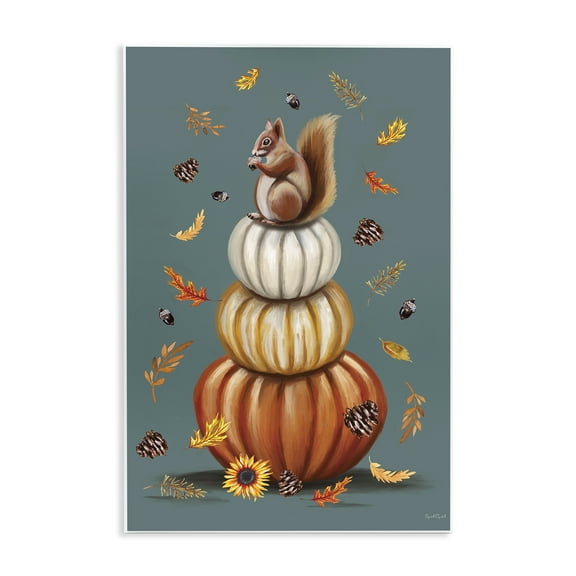 Stupell Industries Squirrel Atop Pumpkin Stack Animals Painting Unframed Art Print Wall Art, 13 x 19