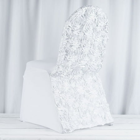 Cover Stretch Satin - 5PCS Satin Rosette Stretch Banquet Spandex Chair Cover, White