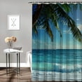 thumbnail image 2 of Chilfamy  Ocean Shower Curtain, Palms Tropical Island Summer Beach Foamy Sea Water Maldives Idyllic Photography, Cloth Fabric Bathroom Decor Set with Hooks, Blue Green, 2 of 7