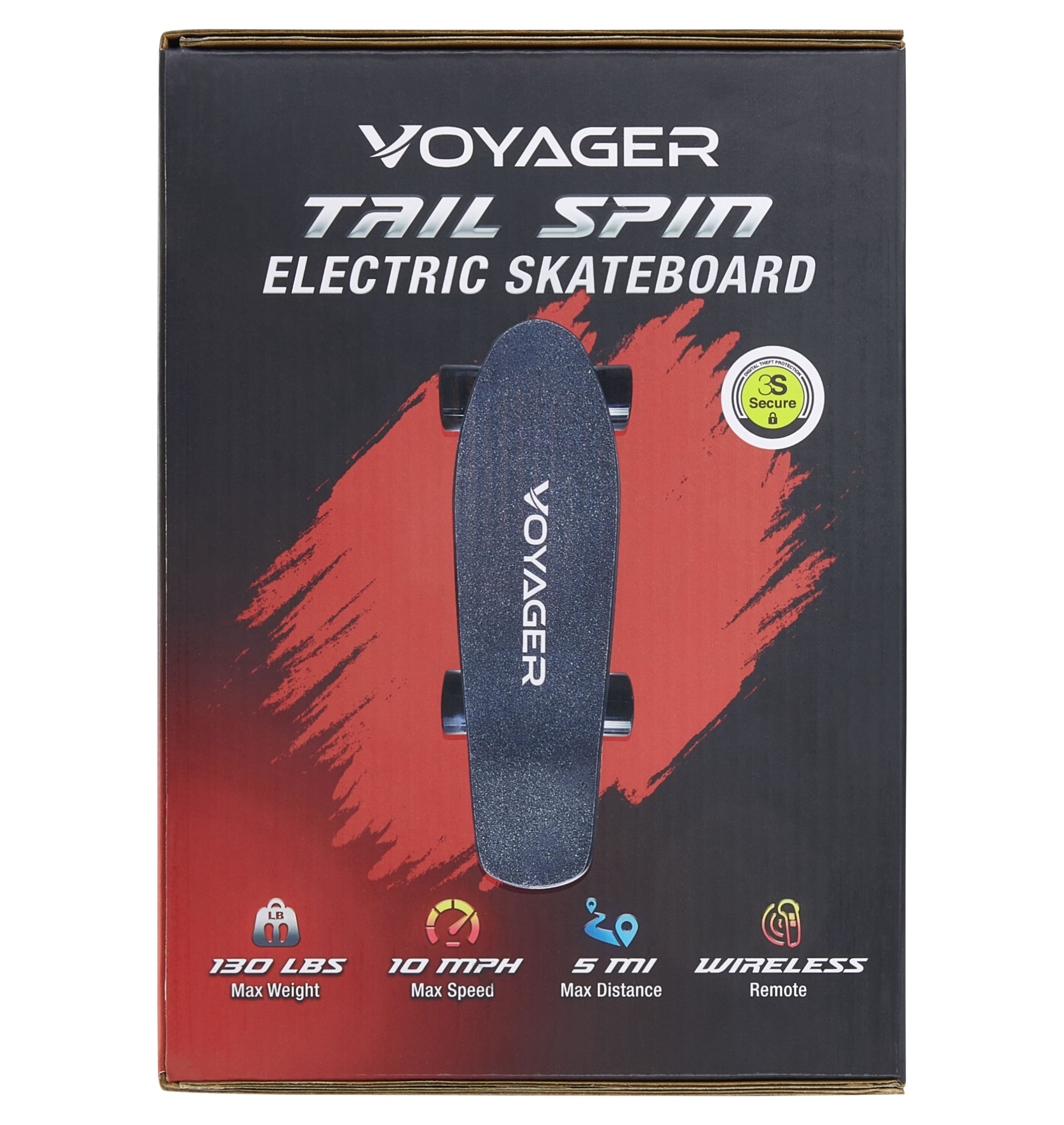 Voyager Tailspin Electric Skateboard for Beginners, Kids and Teenagers .Black,2816 oz