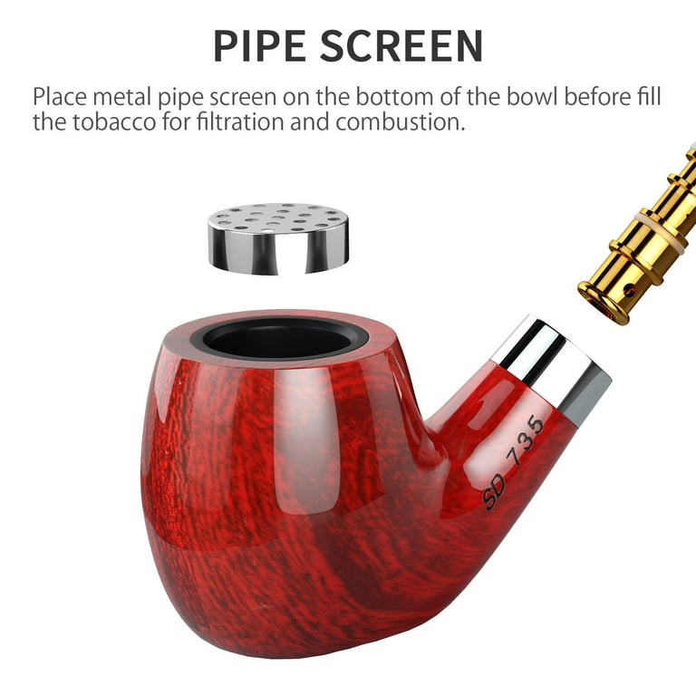 Joyoldelf Tobacco Pipe, Smoking Pipe with Flat Bottom - Pipe Pin & Tamper,  Pipe Screen & Pipe Bits, Pipe Cleaners & Rubber Ring, Bonus a Pipe Pouch &  Gift Box,Great for Father's