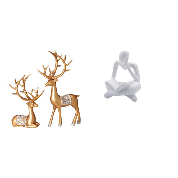 Estatua de escultura de ciervo,Estatua de ciervo,adorno de mesa,decoración del hogar,Colecciones de decoración de figuras de pareja de renos enamorados,Figura de lector abstracto,Estatua de