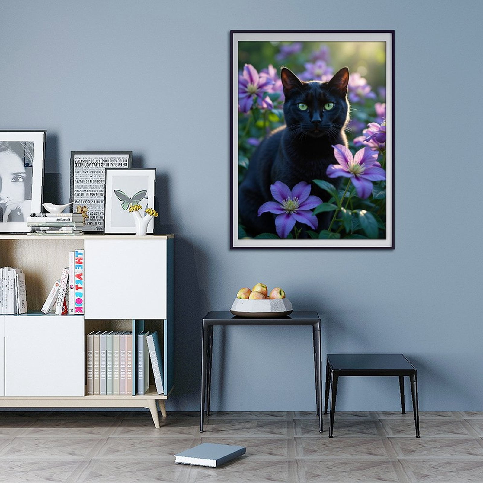 Diamond Art Kits for Adults - 5d Black Cat Among Purple Blossoms Diamond Painting for Adults, Diamond Art for Adults Beginners, Diamond Painting Kits for Adults for Home Wall Decor