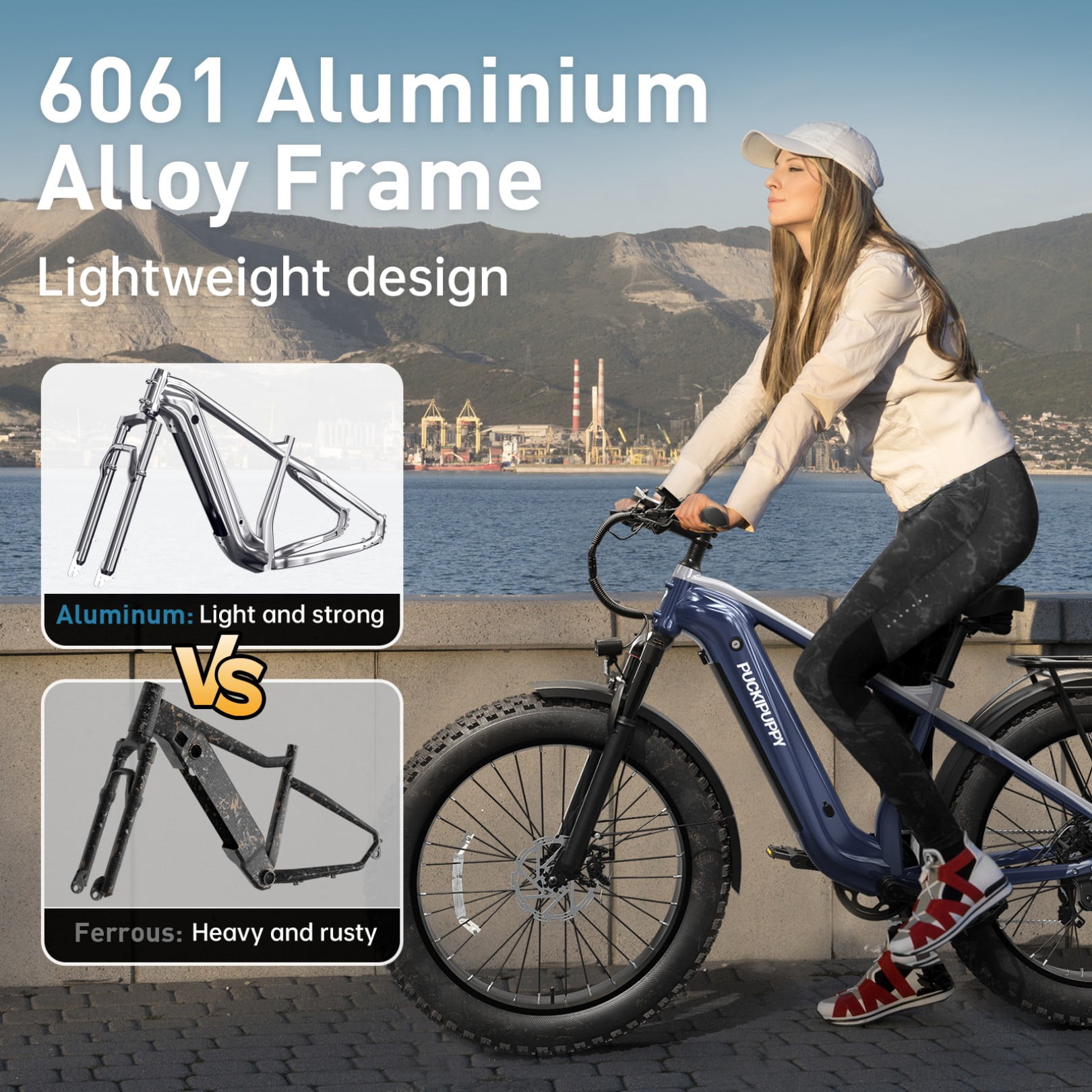 PUCKIPUPPY Electric Bikes for Adults 26" Fat Tire E Bike 28 mph up to 60Miles Range 960W Peak Ebike 48V 15AH Battery Front Suspension off Road Mountain E Bike (Gray Blue), Comply with UL2849 by SGS