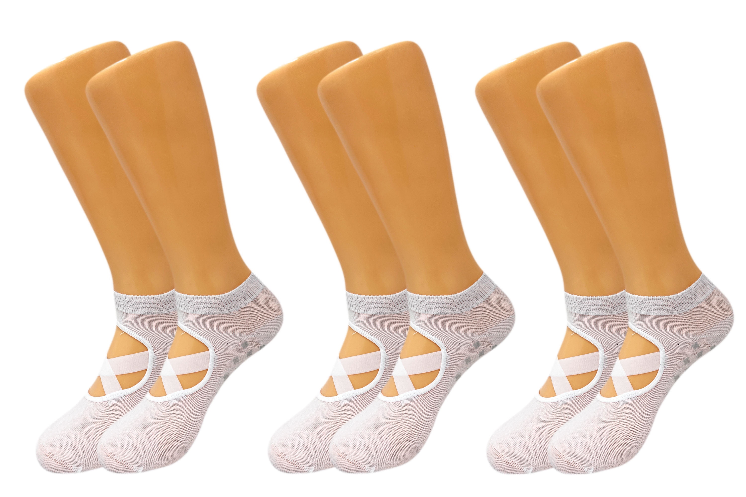 White NonSlip Pilates Yoga Socks with Straps for Women 3 Pairs Ideal