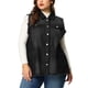 thumbnail image 2 of Women's Plus Size Jean Vest Button Down Turndown Collar Frayed Hem with Cargo Pocket Trucker Denim Vest Black 1X, 2 of 7