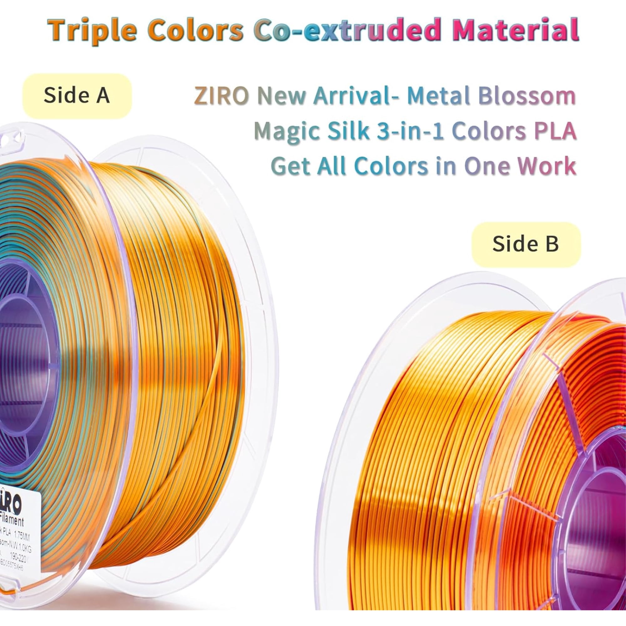 Ziro 3D Tri-color Silk PLA 1.75mm  1kg, Metal Blossom