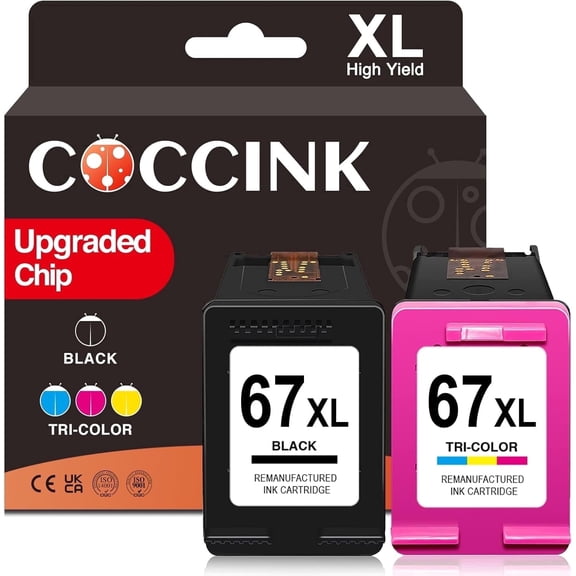 COCCINK 67XL Ink Cartridges Compatible with Ink 67 XL Deskjet 2842e 2852e 2800e 2827e 2855e 4255e 4258e 4200e 4227e 2700 2723e 2734e 2755e 4100 Envy 6000 6400 Printer Combo Pack,Black&Color