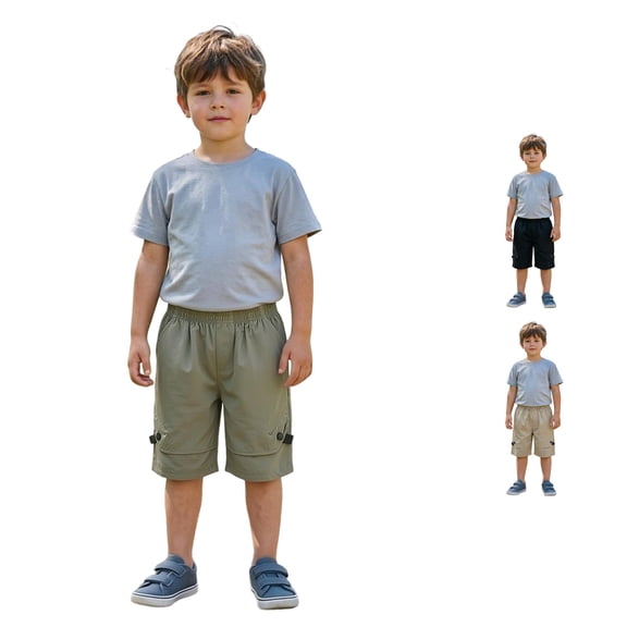 Big Boys Lightweight Cargo Shorts, Elastic Waist Buckle‑Decor Side Pocket Summer Casual Sports Shorts for Kids 4‑14 Years Old