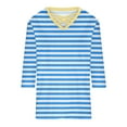 thumbnail image 4 of Tmtolofot Women's Striped 3/4 Sleeve Tops Ladies Pattern Tees Shirts Casual V Neck Tunic Top 2024 Summer Going Out Clothing Womens Fashion T-Shirt，1_Blue，Small, 4 of 4