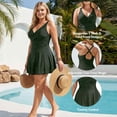 thumbnail image 5 of FEN AI Plus Size Bathing Suit for Women Criss Cross Swim Dresses Swimsuits One Piece Swimdress with Cutout Skirt Army Green L, 5 of 9
