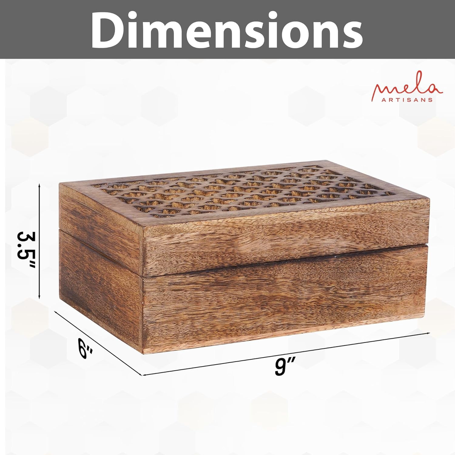 Mela Artisan Mango Wood Box with Lid, Handmade Large Keepsake Box, Medium Burnt, 9” x 6” x 3.5”