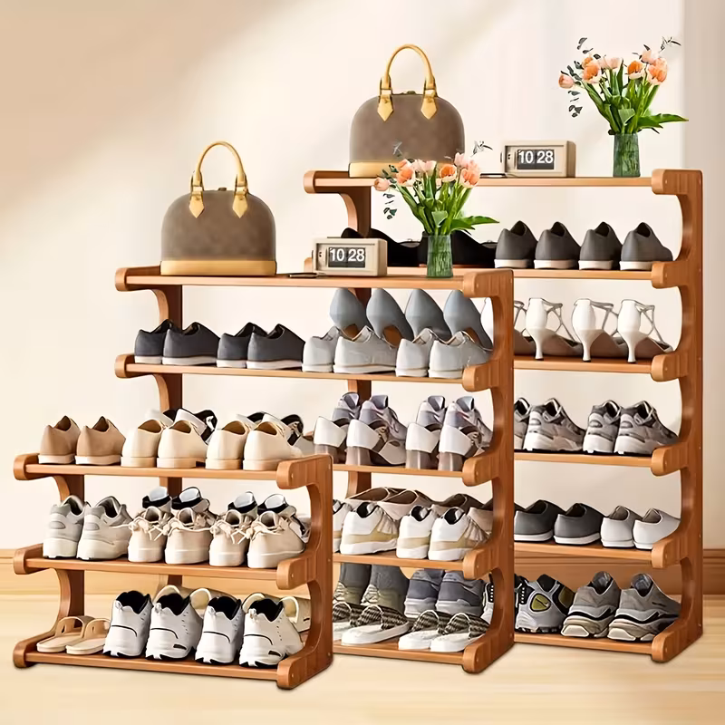 3-Tier Wood Grain Finish Shoe Rack, Easy Assembly Space-Saving Freestanding Storage Shelf, Multi-Layer Organizer for Entryway Closet