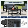 thumbnail image 3 of KINGYES 3 Pieces Outdoor Furniture Set, HDPE All Weather Use Conversation Couch Sets,2 Armchairs & 1 Coffee Table for Patio Backyard, Black Frame with Gray Cushions, 3 of 10