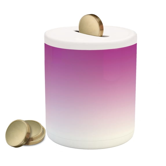 Ombre Piggy Bank, Romantic Violet Flowers Inspired Contour Style Modern Digital Design Art Print, Ceramic Coin Bank Money Box for Cash Saving, 3.6" X 3.2", Violet Purple, by Ambesonne