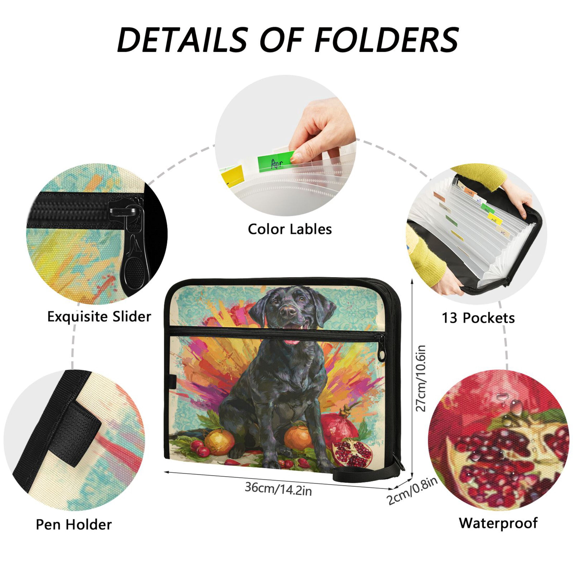 WOBOGO Black Labrador Expanding File Folder Letter Size Accordion Filing Organizer 13 Pocket Separate Organ Pocket