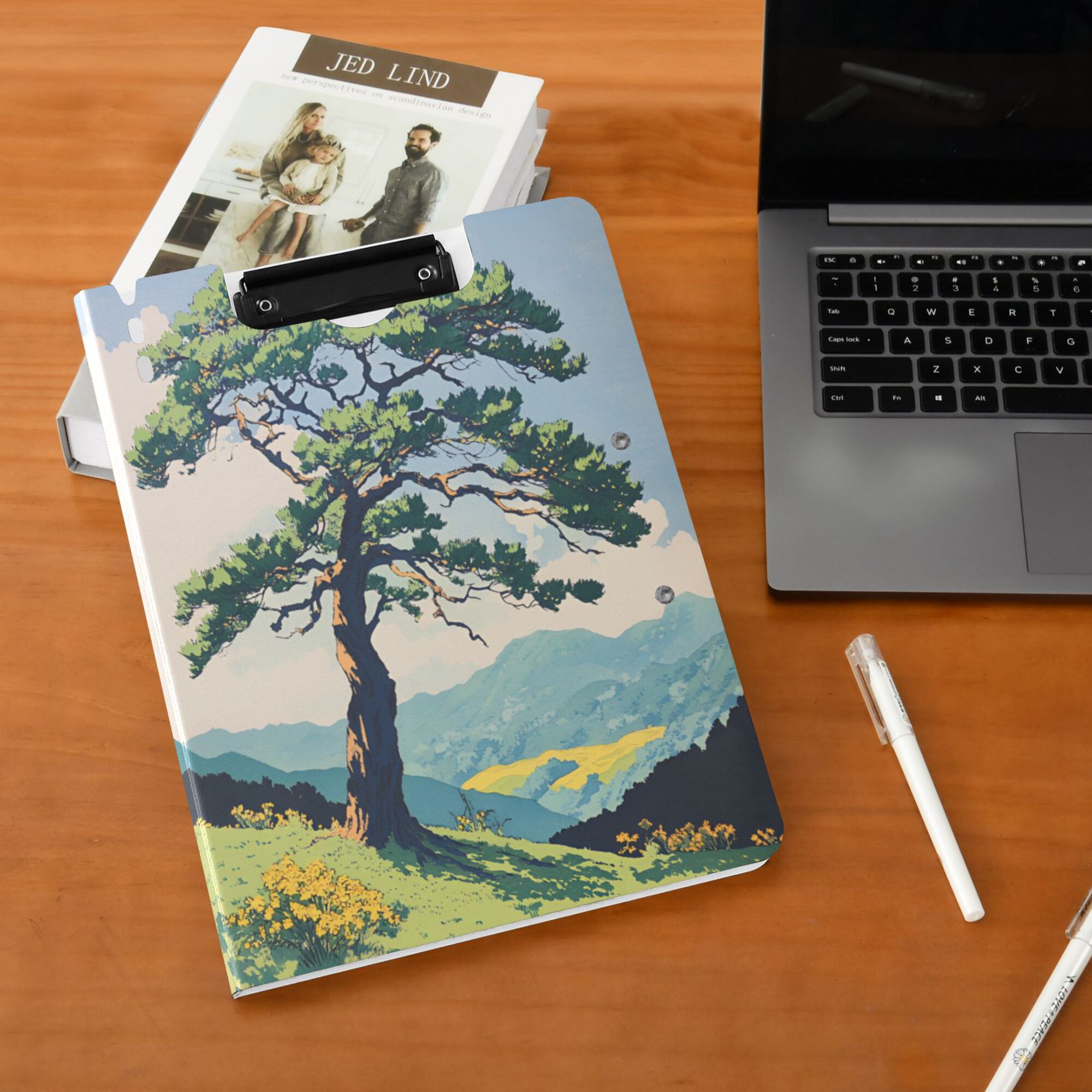 FORMRS A4 Clipboard Folder with Pen Holder Horizontal Foldable School Office Binder, Mounatin at Dawn