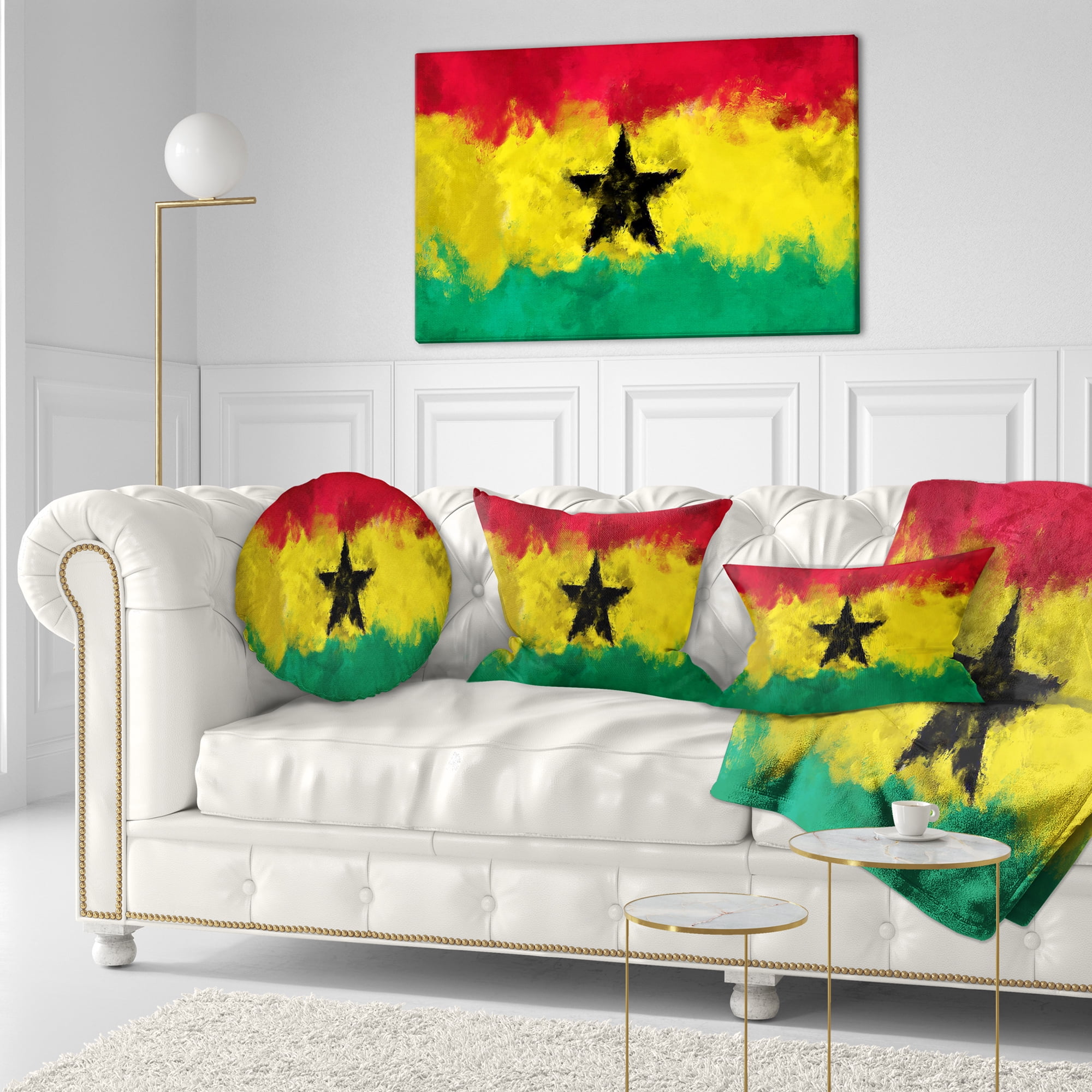 Designart Ghana Flag Illustration - Flag Painting Throw Pillow - 12x20
