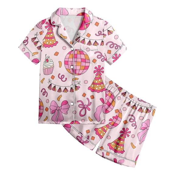Outfits for Girls 2 Piece Graphic Print Short Sleeve Lapel Shirt Top And Shorts Loungewear Girls' Clothing Sets 2 Years-3 Years
