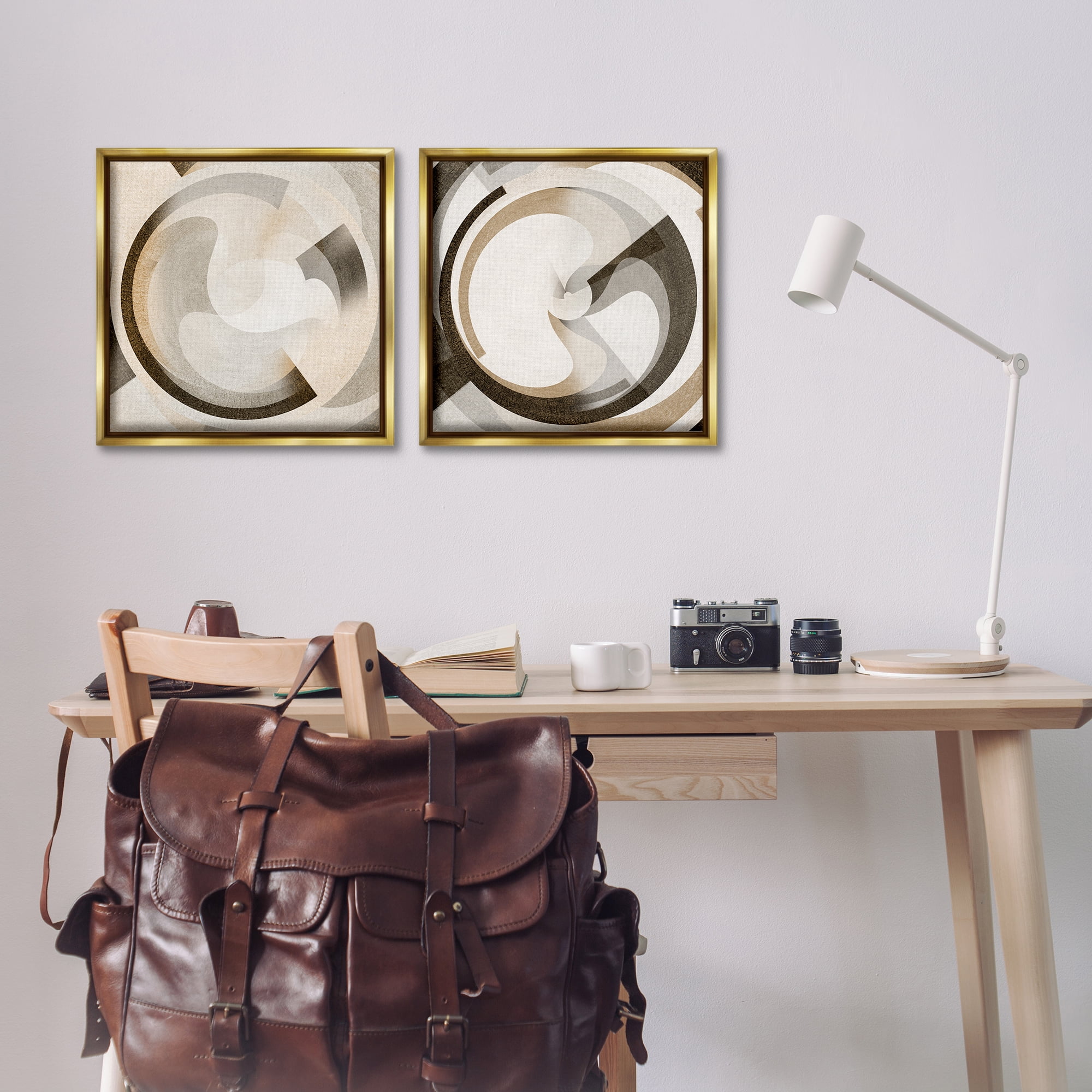 Stupell Industries Boho Centric Vortex Abstract Painting Gold Floater Framed Canvas Art Print Wall Art, 18 x 18, Set of 2