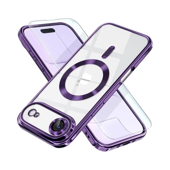 Eryueer Magnetic for iPhone 17 Air Case Compatible with MagSafe [Never Yellowing] [Military Grade Drop Protection] Full Camera Lens Protector Plating Soft Clear Phone Case for Women Deep Purple