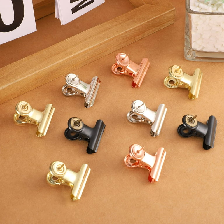 20 Pieces Push Pins Clips, Thumb Tacks with Clips Bulletin Board Clips  Pinning No Holes for Photo Creative Paper Clips Bulldog Clips for Cork  Board Map Offices School (Gold, Black, Rose Gold