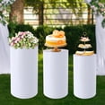 thumbnail image 5 of YIYIBYUS 3Pcs Cylinder Metal Pedestal Stand White Cake Plinths Backdrop Flower Column Dessert Table for Party Wedding Birthday Decor, 5 of 20
