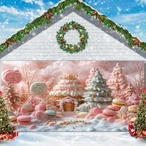 13 x 6ftWinter Interior Candy Pink Christmas Garage Door Decoration Background Xmas Snowflake Christmas Decoration Photo Backdrop Baby Shower Birthday Kids Children Party Outdoor Indoor Banner Cover