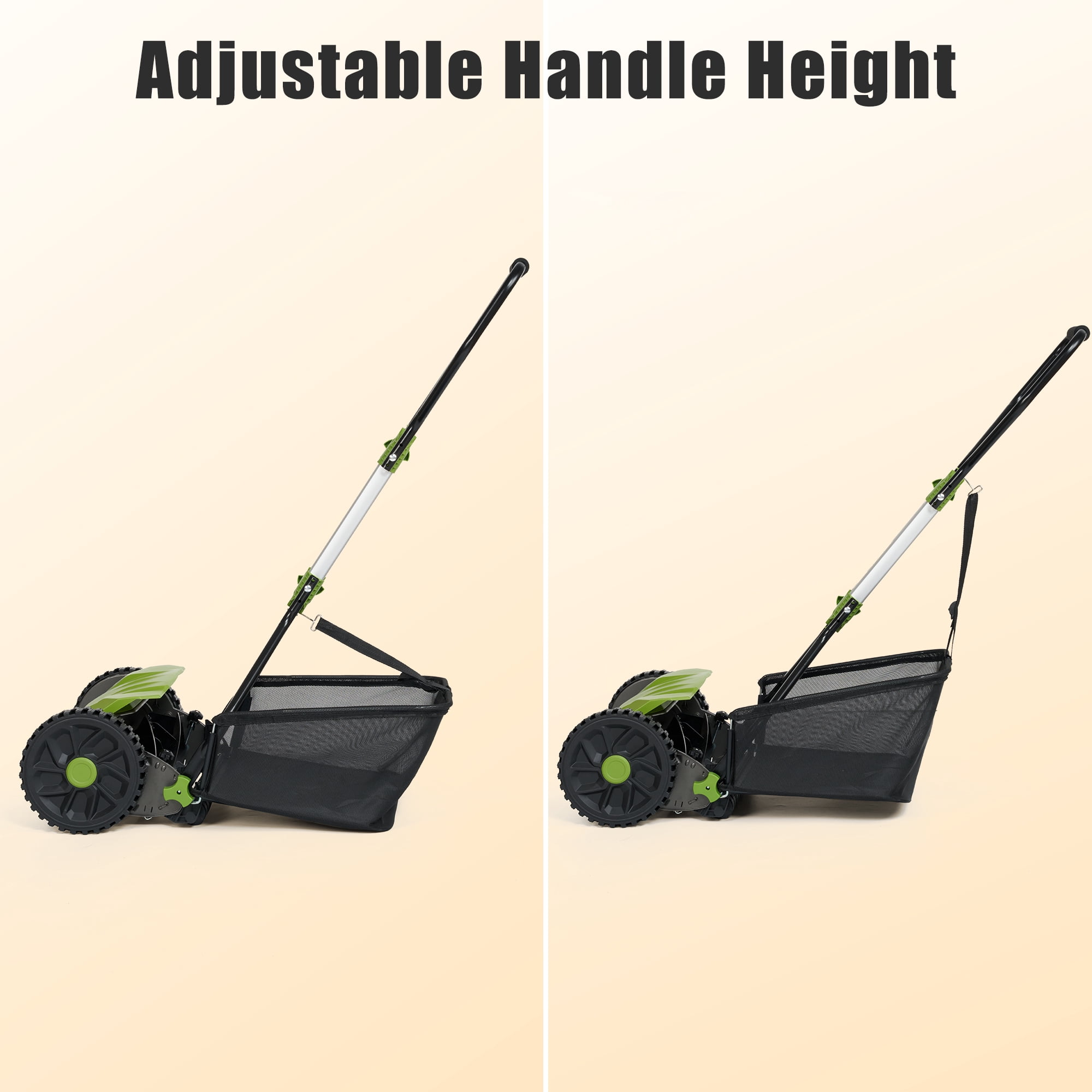 Naipo Push Reel Lawn Mower, 16-in 5-Blade for 6 Height Adjustable(0.6~1.6) Manual Lawn Mower with 8-Gallon Grass Bag, for Small Lawns, Green