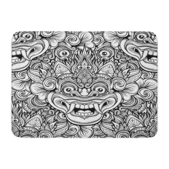 SIDONKU Barong Traditional Ritual Balinese Mask Ornate Outline Black Doormat Floor Rug Bath Mat 30x18 inch