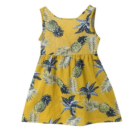 

Toddler Girls Casual Print Sleeveless Princess Strap Dress Sundress Summer