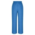 thumbnail image 4 of Olyvenn Womens Cotton Linen Casual Pants Wide Leg Lightweight Loose Summer Ealstic High Waisted Palazzo Pants with Pockets Light Blue XXL, 4 of 8