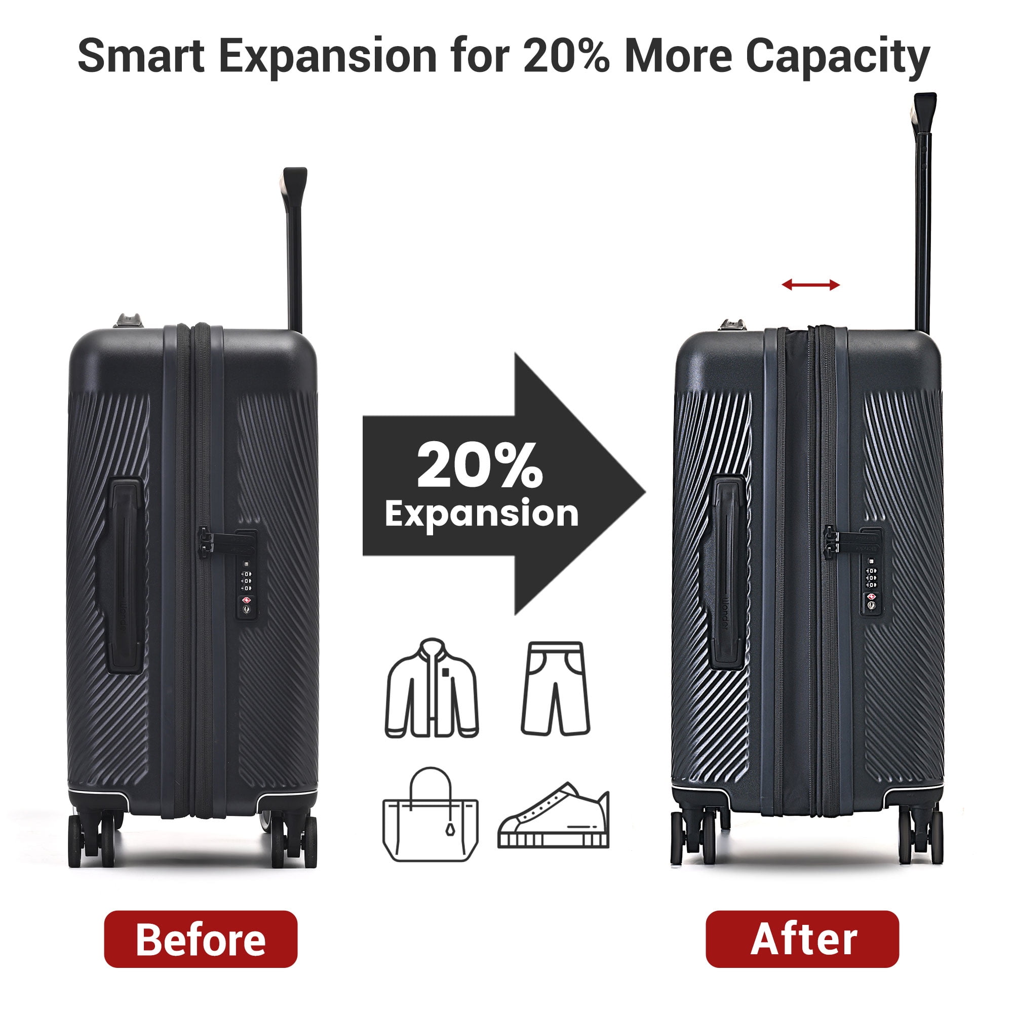 Wonder Florence 20" Carry On Hardside with 360 Degree Spinner Luggage, Black