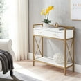 thumbnail image 3 of Leick Home Claudette Mixed Metal and Wood 30" Hall Stand with Drawer, White/Satin Gold, 3 of 14