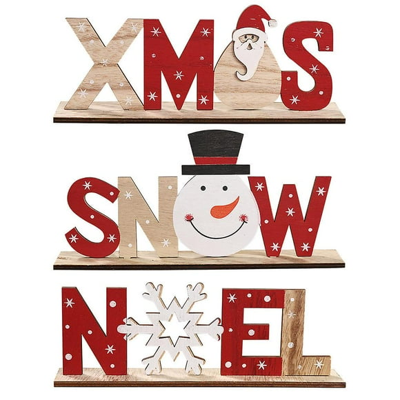 Christmas Wood Ornaments Xmas Letters Noel Xmas Snow Wood Sing Tabletop Decoration For Home Party 3 Pcs