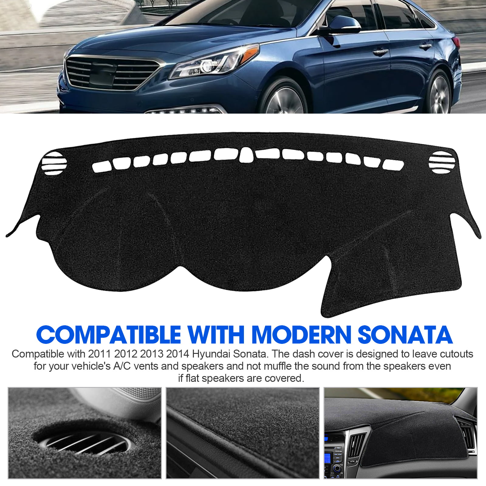 Black Carpet Dash Board Cover compatible with Hyundai Sonata 2011-2014 