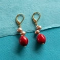 thumbnail image 5 of Elegant Red Glass Bead Drop Earrings with Freshwater Pearls and Gold Tone Lever Back Jewelry Gold, 5 of 7
