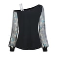 thumbnail image 6 of Long Sleeve Shirts For Women Slant Neck Mesh Off The Shoulder T Shirt Fashion Line Neck Base Top Womens Long Sleeve Tops, 6 of 7