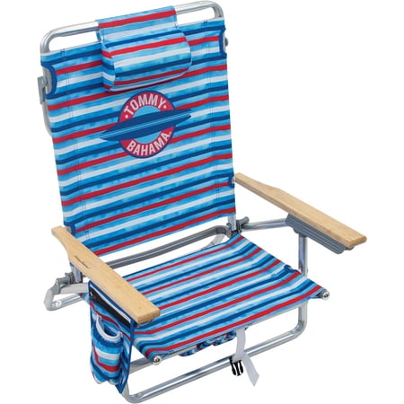 Tommy Bahama 5-Position Classic Lay Flat Folding Backpack Beach Chair, Aluminum , Red, White, and Blue Stripe