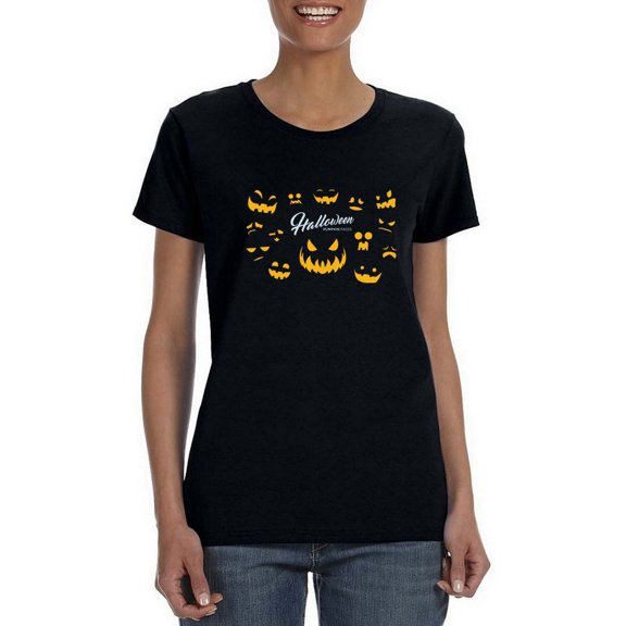 Halloween Pumpkin Faces Women T-Shirt, Female XX-Large