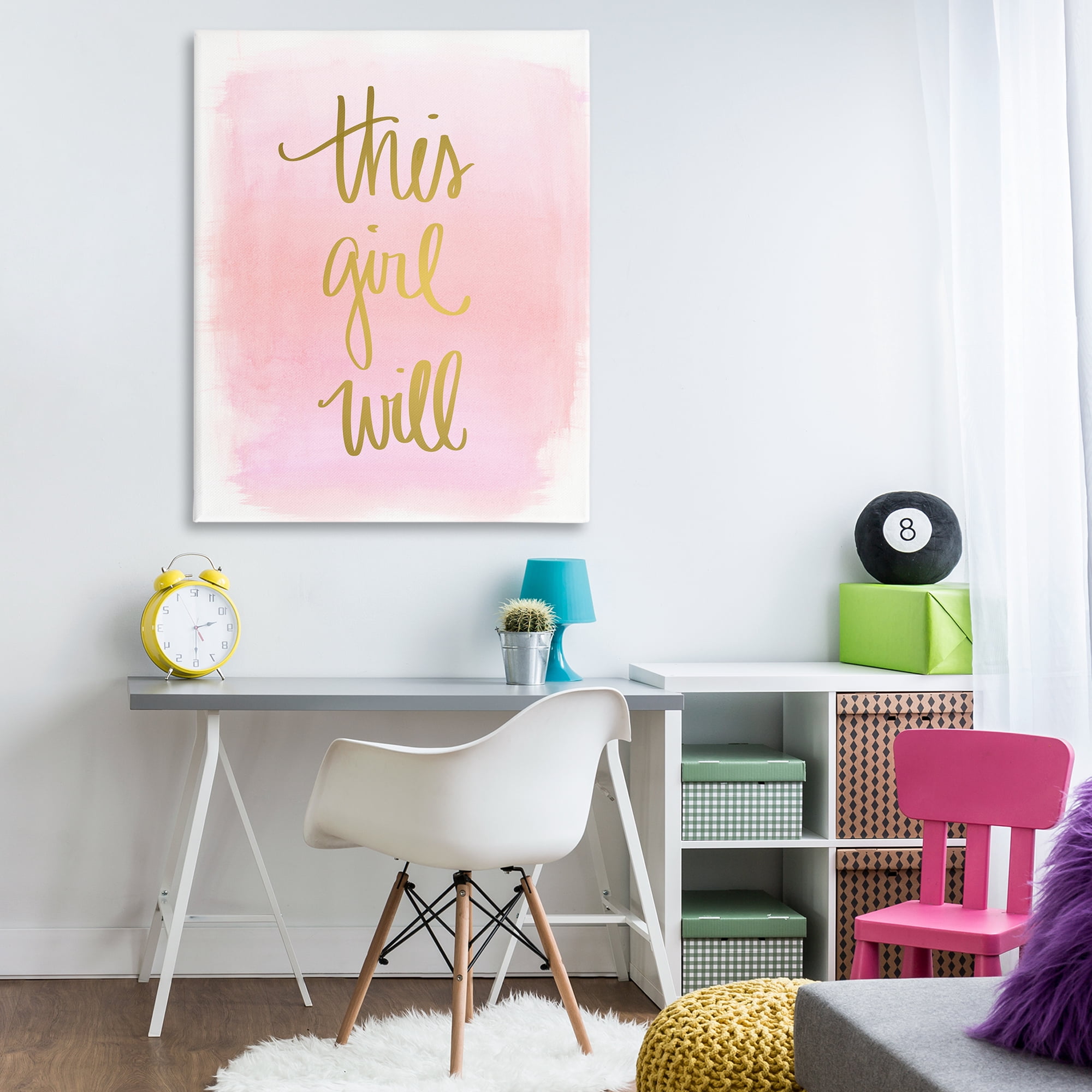Stupell Industries This Girl Will on Pink Text & Numbers Painting Wrapped Canvas Art Print Wall Art, 36 x 48