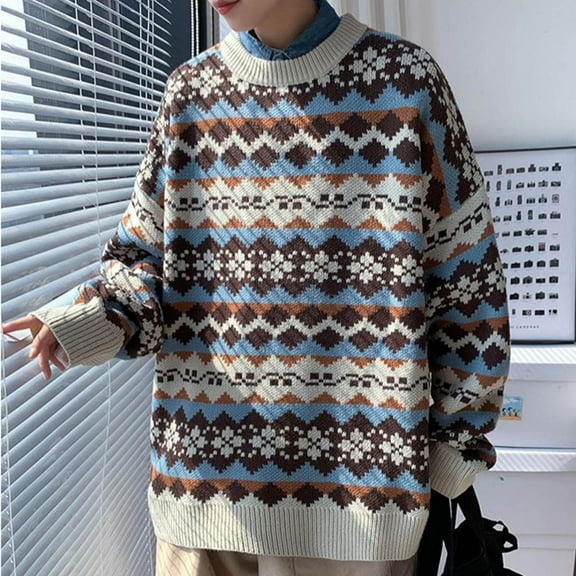 qucoqpe Men's Crewneck Sweater Soft Casual Loose Knitted Sweaters for Men Vintage Pullover Sweaters