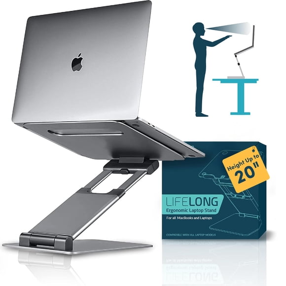 Lifelong Support Ergonomique Réglable pour Ordinateur Portable - Hauteur jusqu'à 20 Pouces Support d'Ordinateur Portable, Convient à Tous les MacBook Air & 10 15 17 Pouces