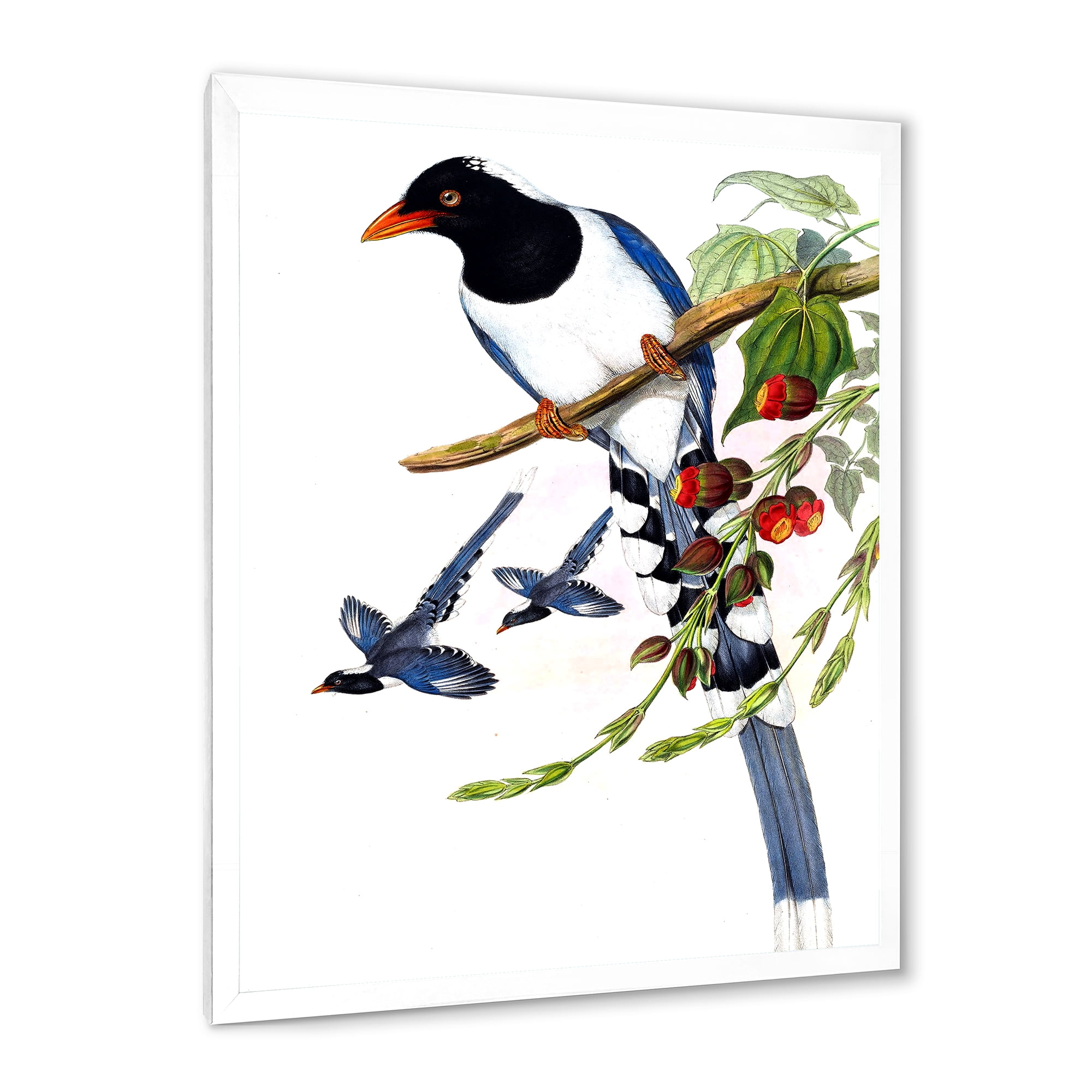 Designart 'Vintage Countryside Birds On Branch IV' Farmhouse Framed Art Print