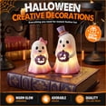 thumbnail image 3 of Ayieyill 2pcs Lighted Halloween Ghost Decor, Resin Ghost Figurines with Purple Pumpkin, Pink Halloween Decor for Halloween Table Decorations, 3 of 6