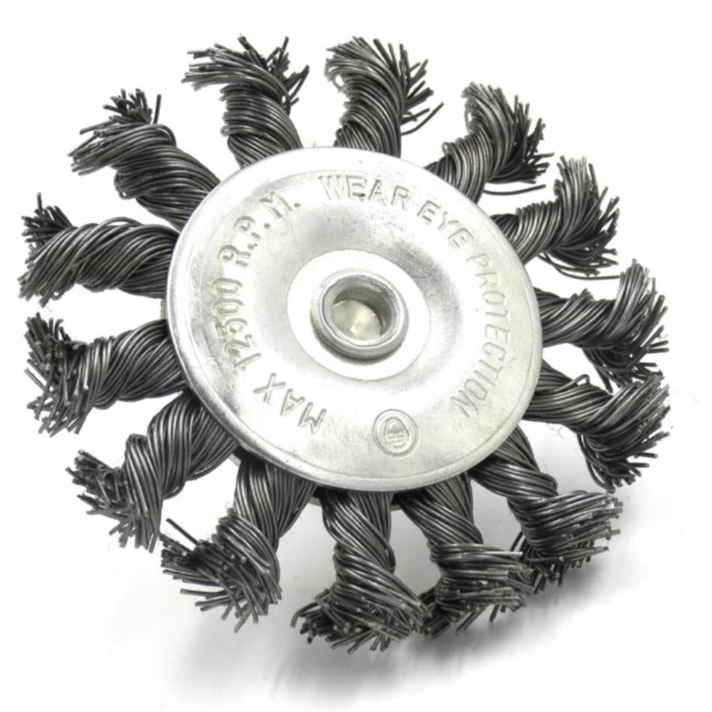4 Inch Knotted Twisted Wire Wheel with 1/4 Inch Hex Shank Heavy Duty
