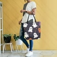 thumbnail image 4 of FORMRS Womens Canvas Tote Bag with Zipper Inner Pocket Shoulder Handbag, White Halloween Ghosts, 4 of 7