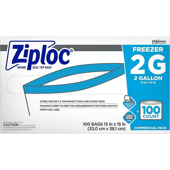 Ziploc Professional Freezer Bags, For Food Organization and Storage, Double Zipper, 2 Gallon, 100 Count