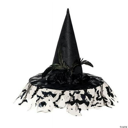 Witch Hat Deluxe Black with Veil Adult Costume Accessory - One Size